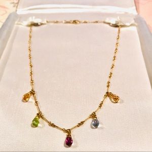 Solid 14kt gold Italy chain, natural briolette necklace, custom made, 7 grams